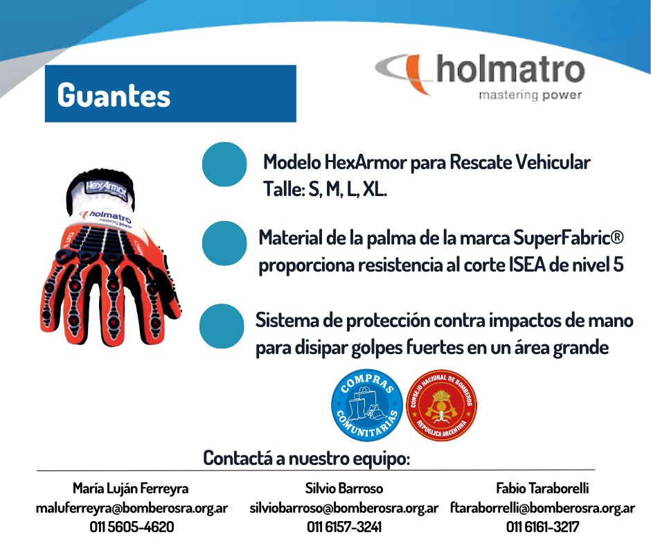 bomberosRA's tweet image. #ComprasComunitarias #Productos🚨

El área de #ComprasComunitarias ya cuenta con stock de los guantes de Holmatro para rescate vehicular🚗

📞¿Qué esperas para comunicarte con ellos? bomberosra.org.ar/snbv-compras-c…
