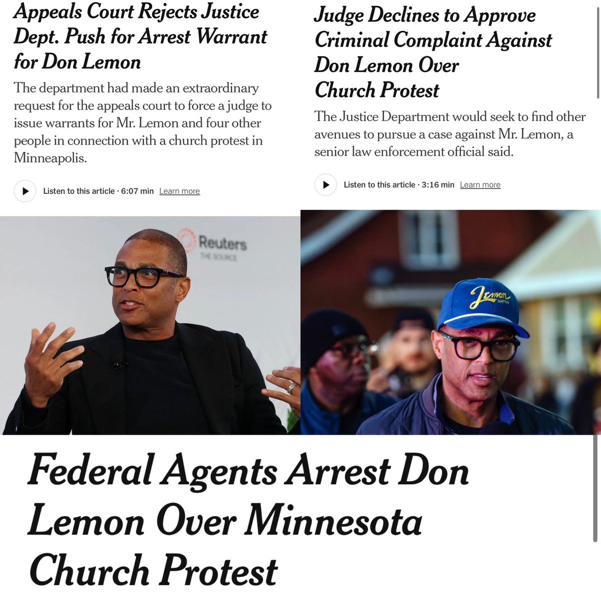 TheTNHoller's tweet image. TO RECAP: 

-A judge declined to approve a criminal complaint against Don Lemon 

-An appeals court rejected the Trump DOJ again

-They arrested him anyway 

A lawless regime trampling our rights. 🇺🇸