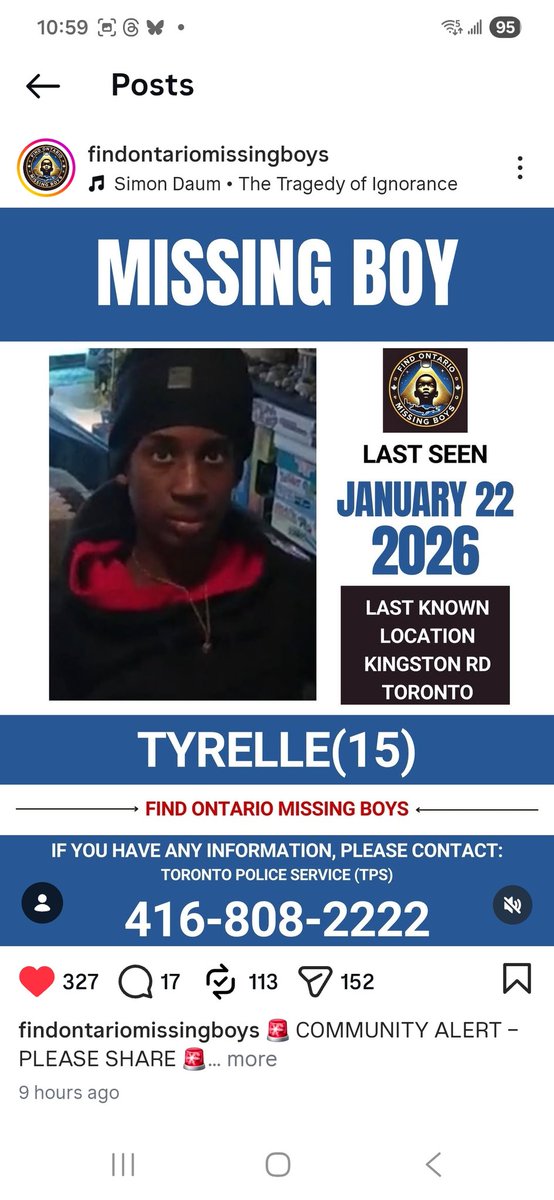 CarrieCnh12's tweet image. Tyrelle is 15, and was last seen January 22nd, on Kingston Road in Scarborough, Toronto.

Please contact the authorities with any information about his whereabouts.
#OntarioMissing #MissingChild #Missing