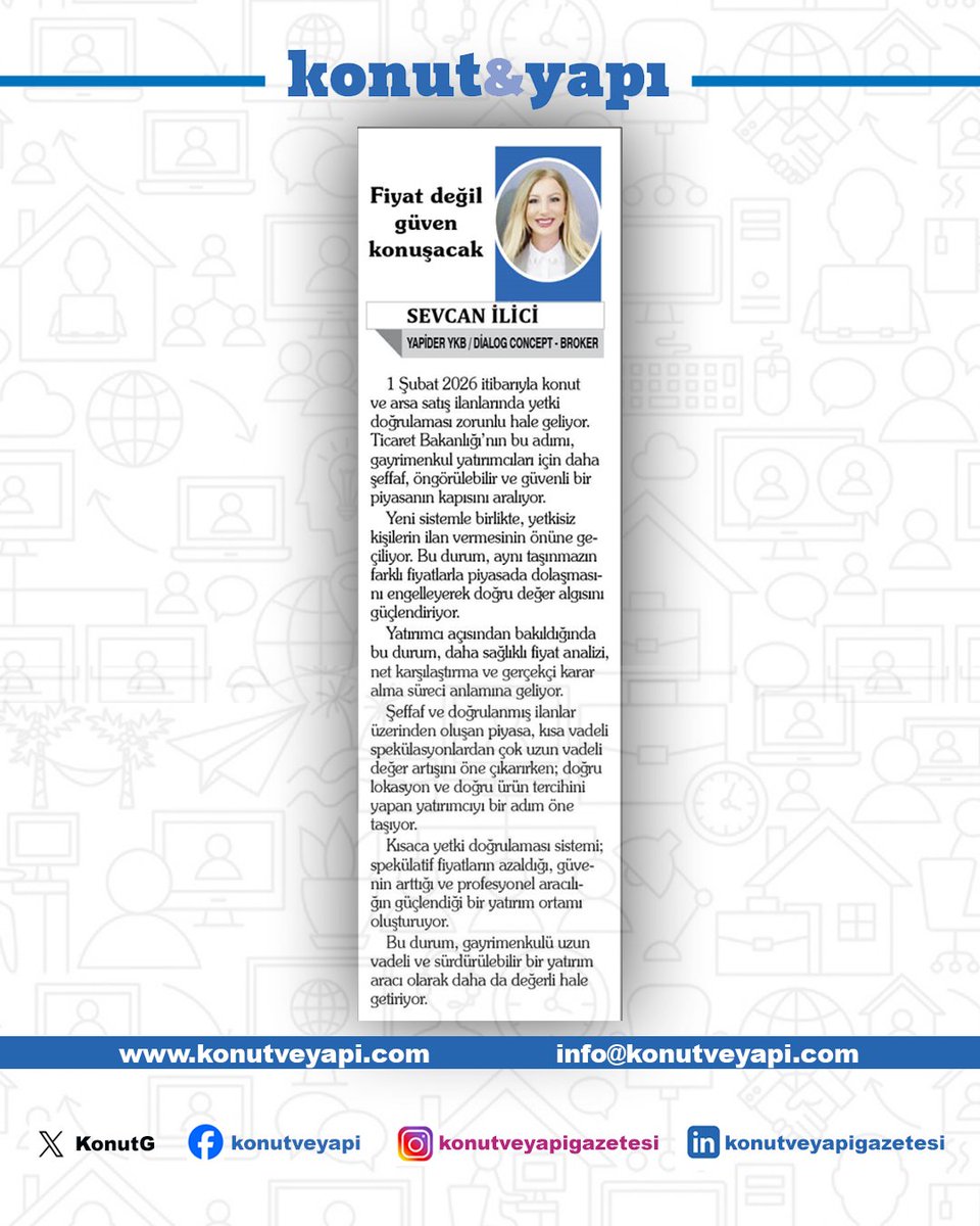 📌Gazetemizin köşe yazarlarından Sevcan İlici, bu sayıda "Fiyat değil güven konuşacak" başlıklı yazısı ile güncel gelişmeleri değerlendirdi.