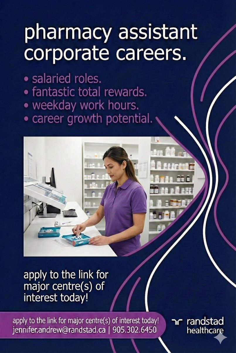 RandstadHealth's tweet photo. Permanent #Pharmacy Assistant #careers open now in:
#Burnaby, BC:
💊 https://t.co/XWktRLso6r
#Winnipeg, MB:
💊 https://t.co/kGW7S6wfMS
#Burlington, ON:
💊 https://t.co/tP1Bp7PPVw
Apply today using the links above! https://t.co/dHTUbJ0SAv