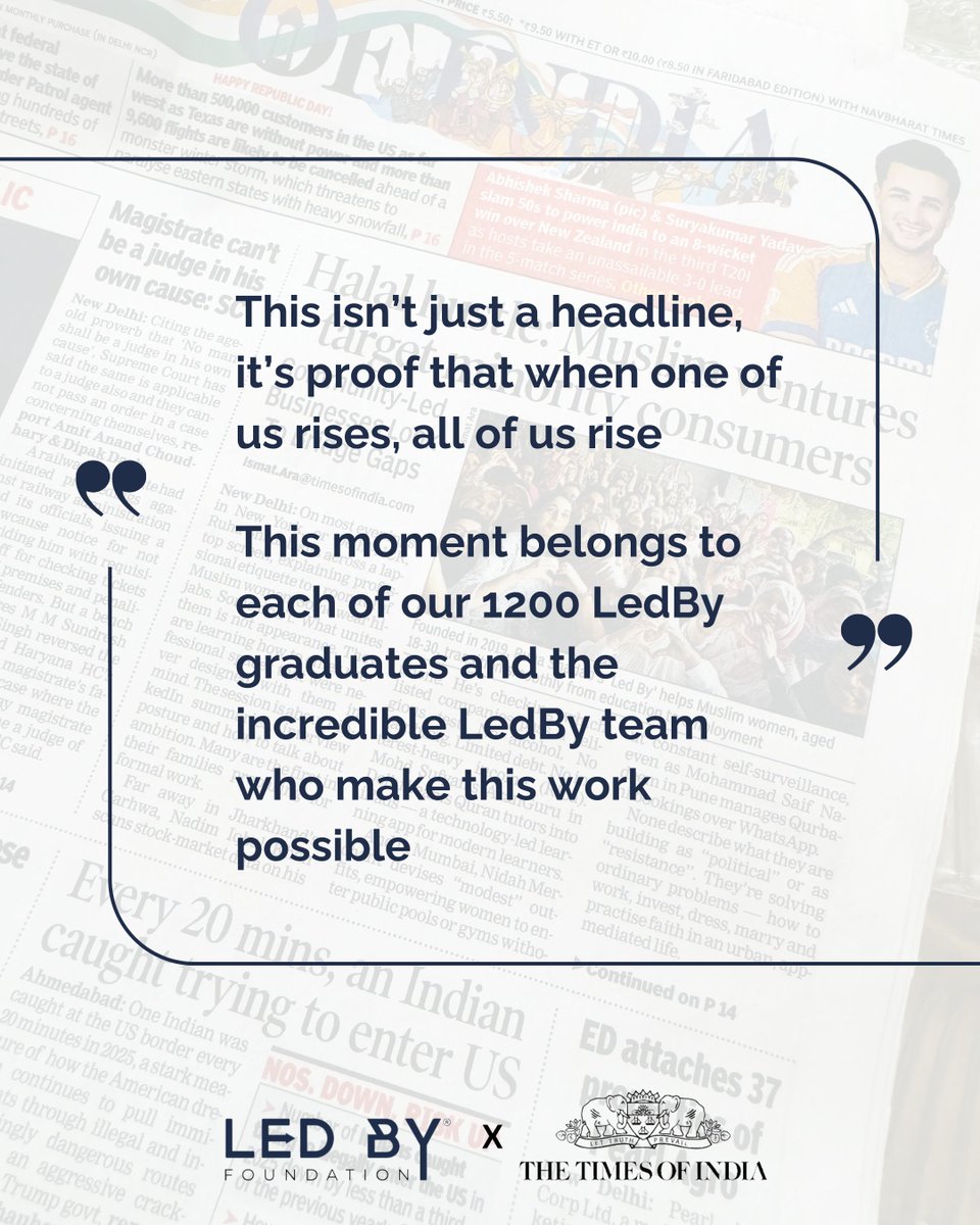 Indian Muslim Women in the National Spotlight: LedBy Featured in <a href="/timesofindia/">The Times Of India</a> on 26th January 2026. A milestone that belongs to our 1200 LedBy graduates🇮🇳

READ HERE: timesofindia.indiatimes.com/india/halal-hu…