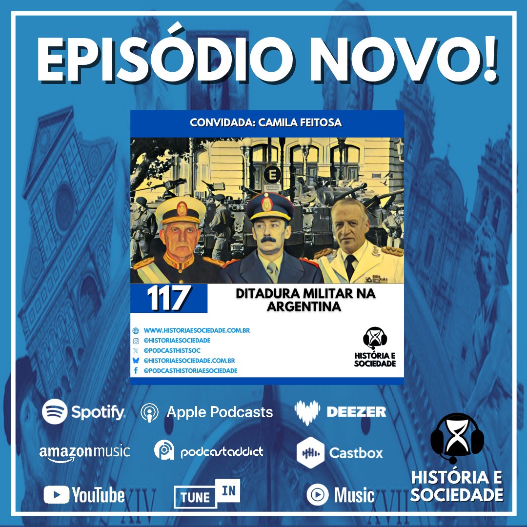 Saiu episódio novo! Nele, o historiador Sérgio Amaral recebe a também historiadora Camila Feitosa para falarem sobre a Ditadura Militar na Argentina. Vem conferir que tá show!

Escolha por onde ouvir em: historiaesociedade.com.br/links

Ou escute pelo Spotify em: open.spotify.com/episode/4dOqYO…
