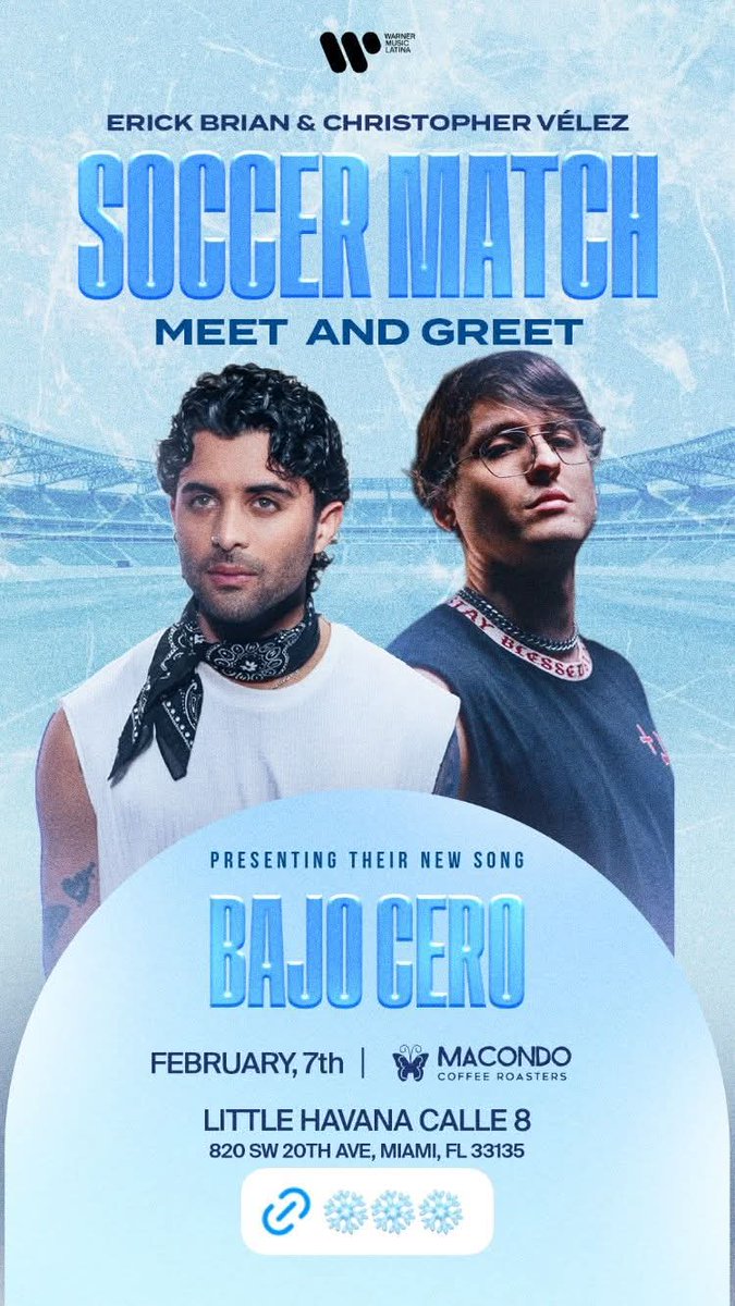 4heart4ever's tweet image. Solo si vives en Miami haz RSVP por favor..Christopher y Erick presentan su nueva canción Bajo Cero ❄️ en este MEET &amp;amp; GREET. Sábado 7 de Febrero 16:00-18:00 GMT-5. 📍Macondo Coffee Reasters Little Havana calle 8. No sé lo pierdan! Evento privado ✔️