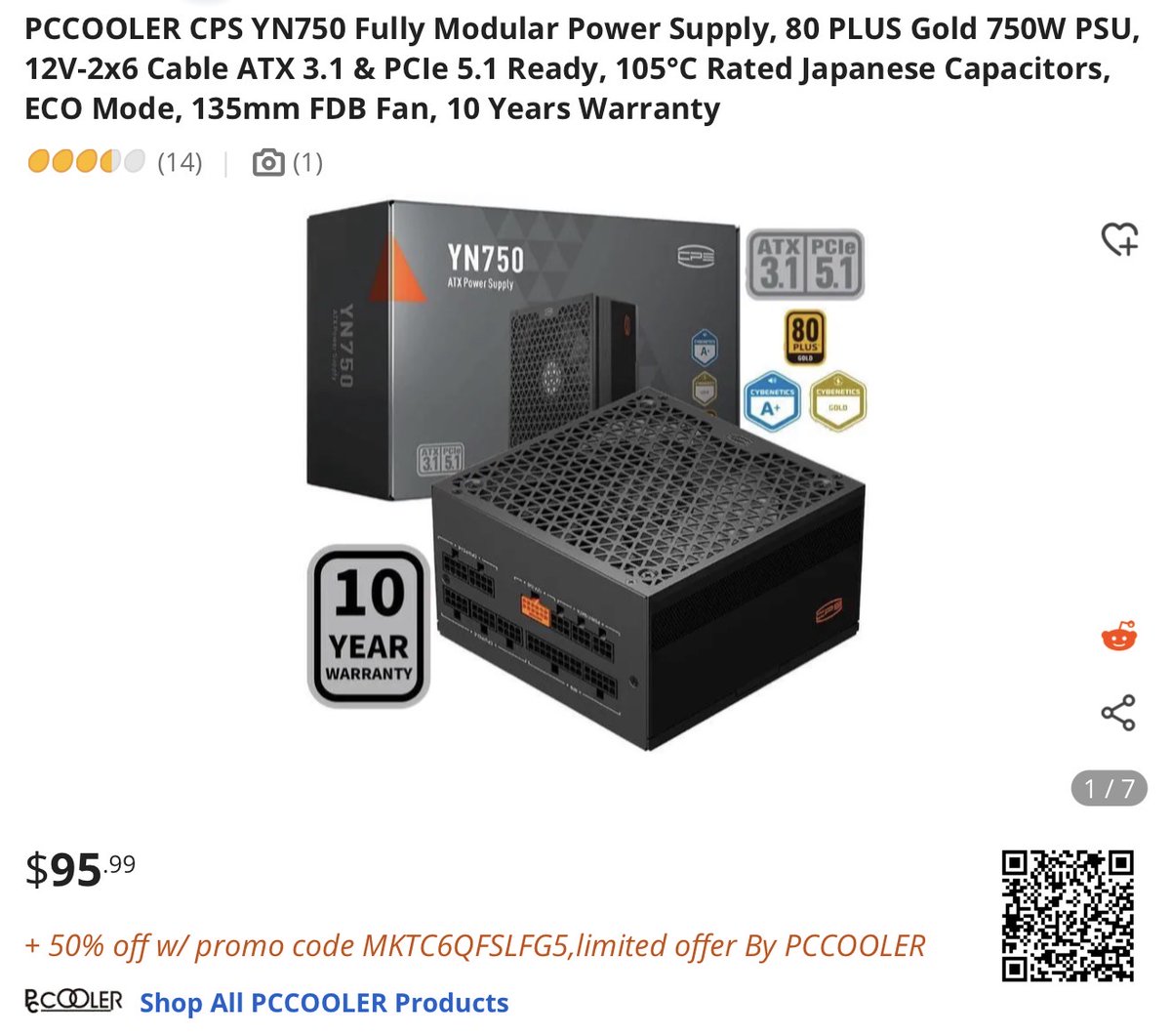 ⚡️ PCCOOLER CPS YS1000 Fully Modular Power Supply, 80 PLUS Gold