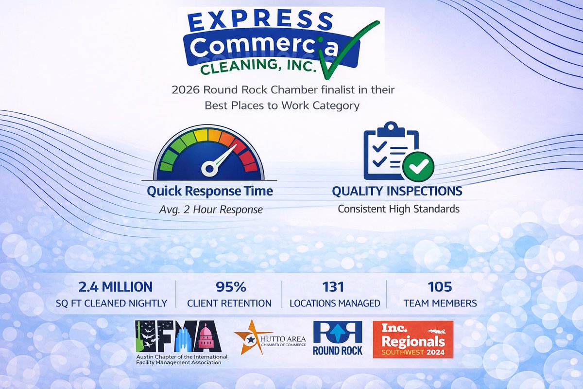 ExpressCC's tweet photo. Setting our baseline for 2026. Building on what we accomplished last year.
#Austin #commercialcleaning #CRE https://t.co/Qq9rcgyWUB