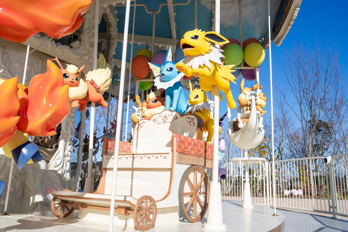 Which Eevee-lution are you riding with at the Vee Vee Voyage carousel at Japan's PokéPark Kanto? 🎠