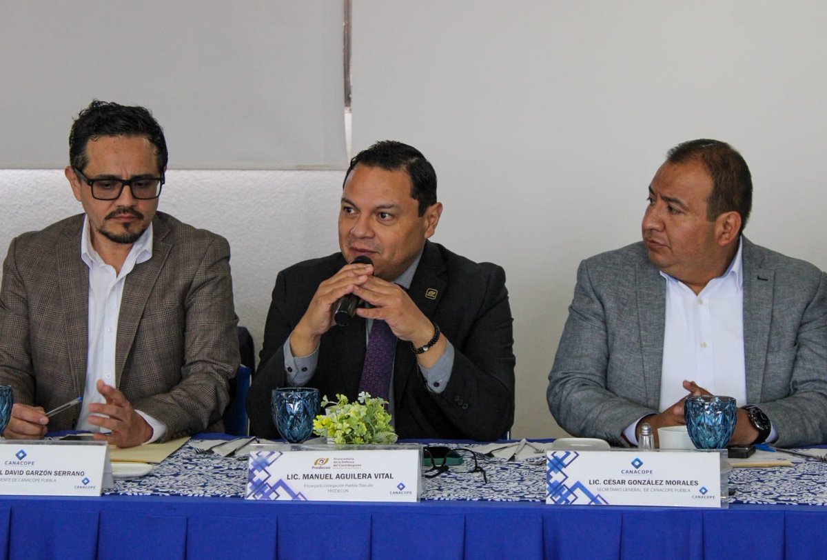 Agradezco a <a href="/Canacope_Puebla/">Canacope Puebla</a> la atenta invitación a participar en su Junta de Consejo, mención especial a Joel David Garzón Serrano, Presidente y 
César González Morales Secretario y los integrantes del Consejo en donde conversamos sobre los servicios de <a href="/ProdeconMexico/">PRODECON México</a>.