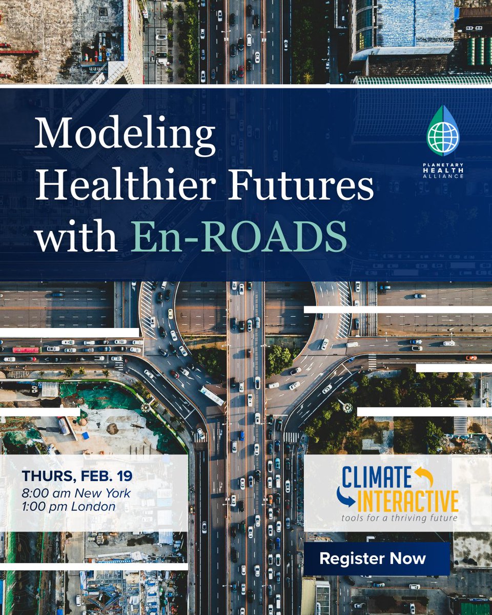 climateinteract's tweet image. We’re hosting an interactive webinar with the Planetary Health Alliance, using En-ROADS (co-dev'd w/ @MITSloan) to see how climate decisions shape health outcomes. 🔎🩺

🗓️ Feb 19 | 8AM EST / 1PM GMT
👉 Learn more and register: us02web.zoom.us/webinar/regist…