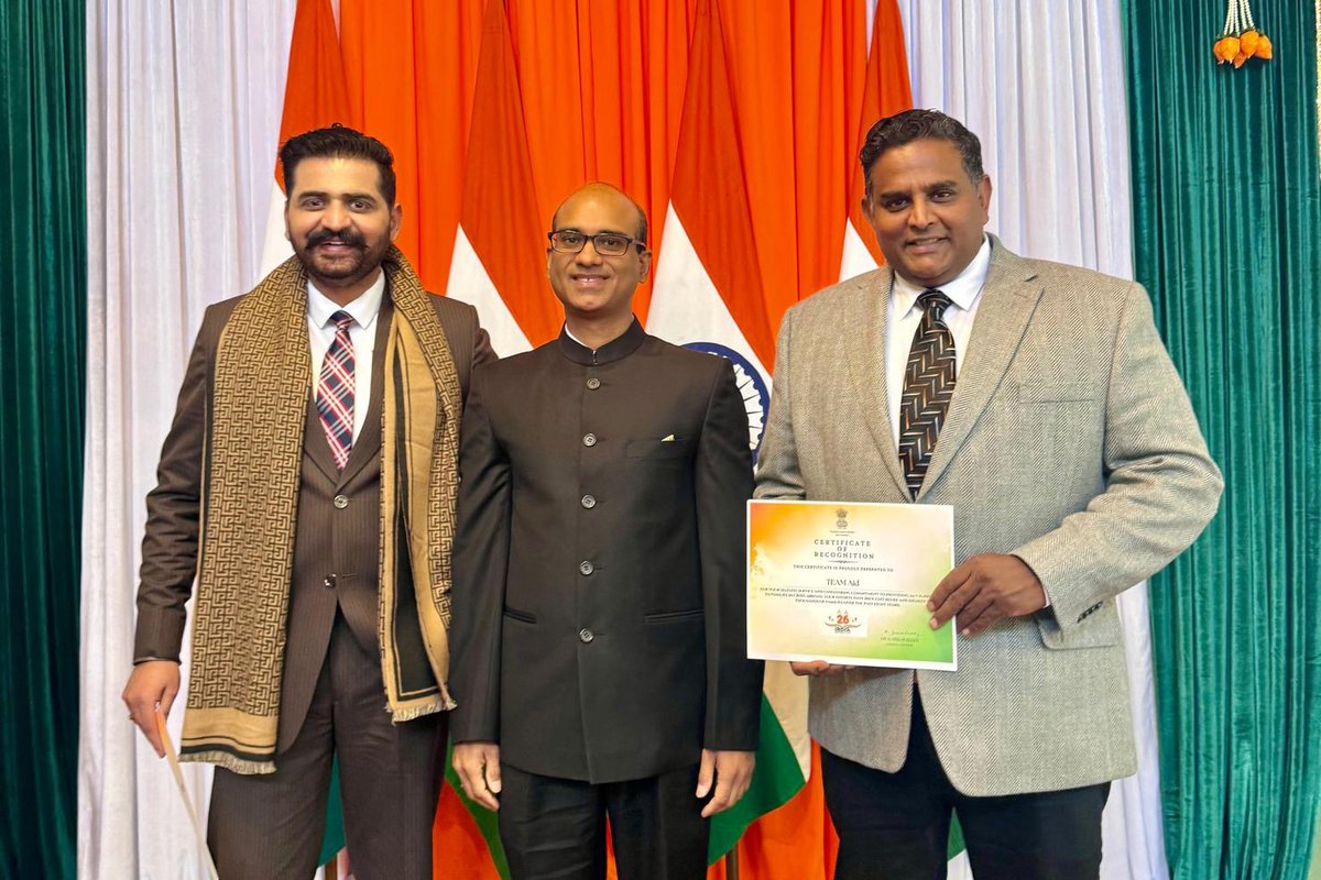 SAN FRANCISCO, CA - On the occasion of India’s Republic Day, 𝐓𝐄𝐀𝐌 𝐀𝐢𝐝 𝐰𝐚𝐬 𝐝𝐞𝐞𝐩𝐥𝐲 𝐡𝐨𝐧𝐨𝐫𝐞𝐝 𝐭𝐨 𝐫𝐞𝐜𝐞𝐢𝐯𝐞 𝐚 𝐂𝐞𝐫𝐭𝐢𝐟𝐢𝐜𝐚𝐭𝐞 𝐨𝐟 𝐑𝐞𝐜𝐨𝐠𝐧𝐢𝐭𝐢𝐨𝐧 𝐟𝐫𝐨𝐦 𝐭𝐡𝐞 𝐂𝐨𝐧𝐬𝐮𝐥𝐚𝐭𝐞 𝐆𝐞𝐧𝐞𝐫𝐚𝐥 𝐨𝐟 𝐈𝐧𝐝𝐢𝐚, 𝐒𝐚𝐧 𝐅𝐫𝐚𝐧𝐜𝐢𝐬𝐜𝐨.