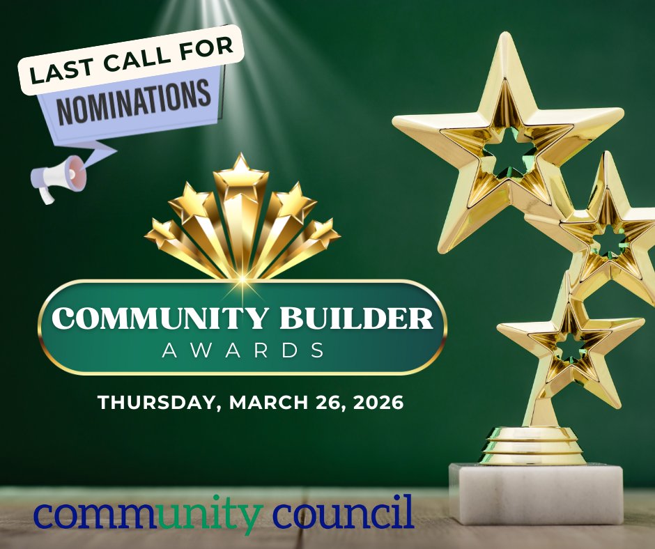 CommunitySTC's tweet image. 🚨 Final Call for Community Builder Award Nominations! Deadline: Jan 31, 5 PM. Nominate leaders who uplift our tri-county region! Celebrate with us on March 26. Tickets on sale! 🌟💼💛 communitycouncilstc.org/events/communi…