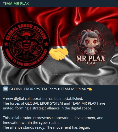 FalconFeedsio's tweet image. 🚨Alert: New Hacktivist Alliance🚨

Global Error System and TEAM MR PLAX have officially announced a new alliance