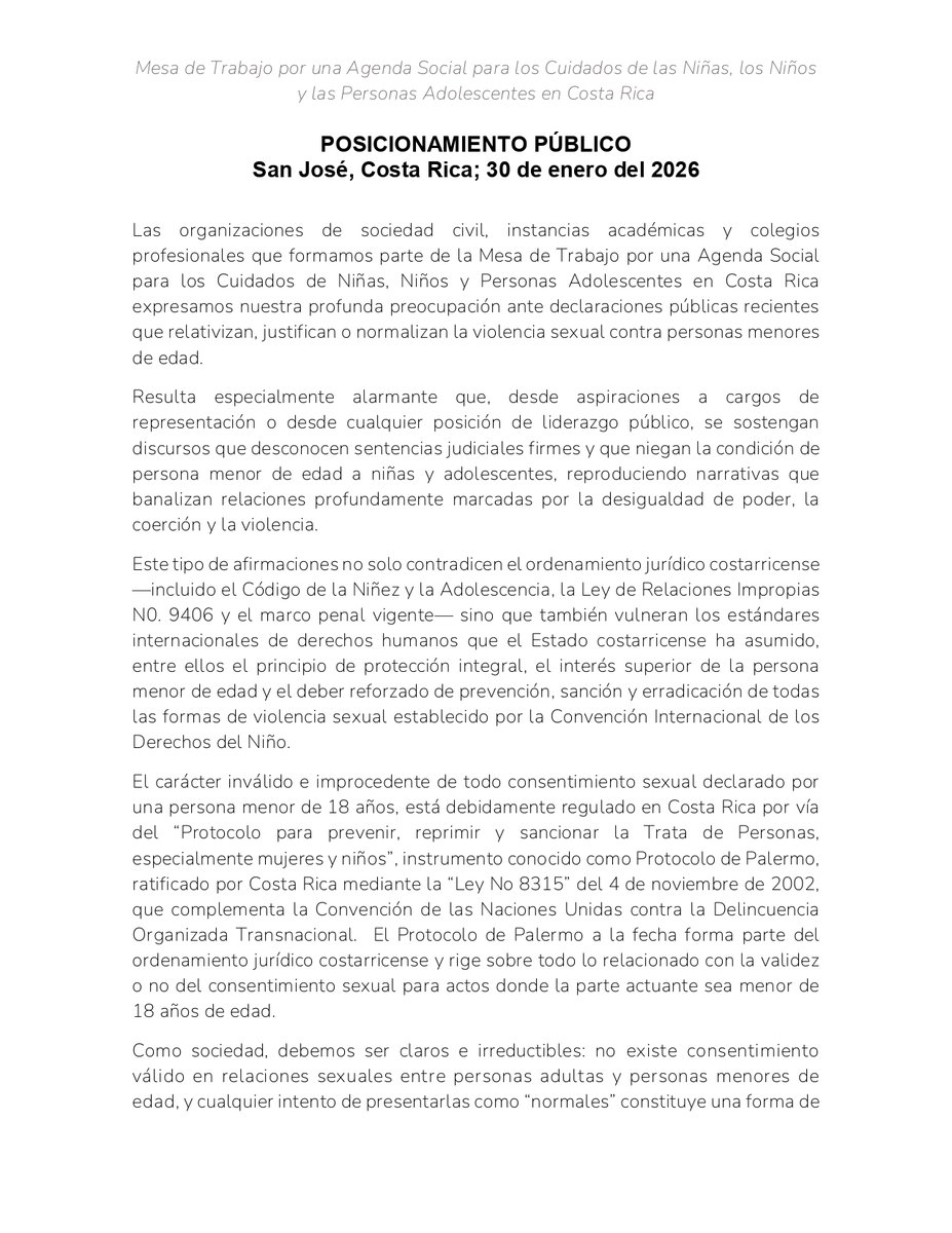 Paniamor's tweet photo. #PosicionamientoPúblico  Mesa de Trabajo por una Agenda Social para los Cuidados de Niñas, Niños y Personas Adolescentes en Costa Rica. https://t.co/xDQCJmHg0A