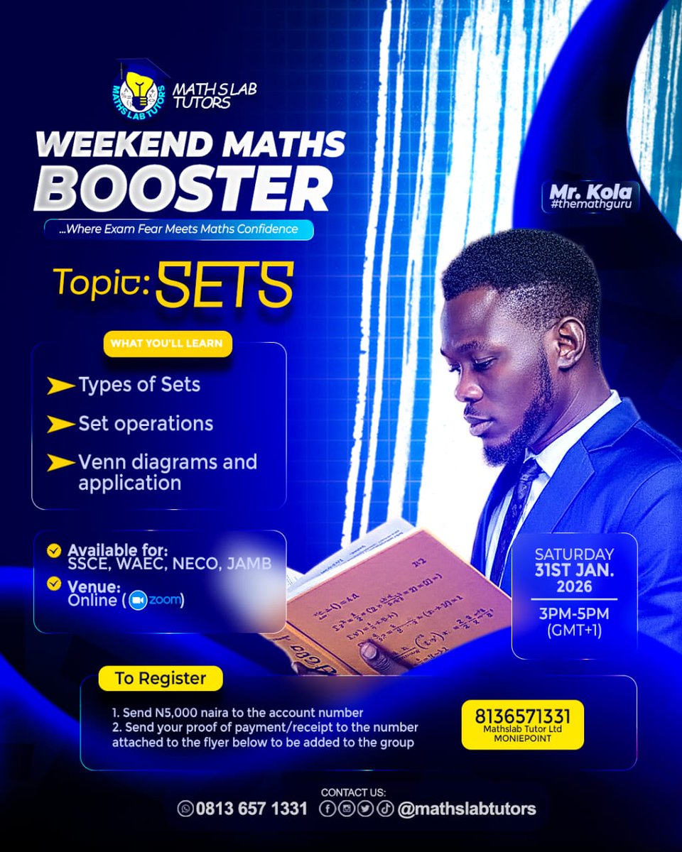 mathslabtutors's tweet photo. Two great and impactful classes, two super sound Mathematics instructors, same time, same goal - to help your child/ward learn and understand Mathematics better (Junior and Senior Secondary classes).

Would you rather let this opportunity slip through?

Register now! https://t.co/oG3taP77ts