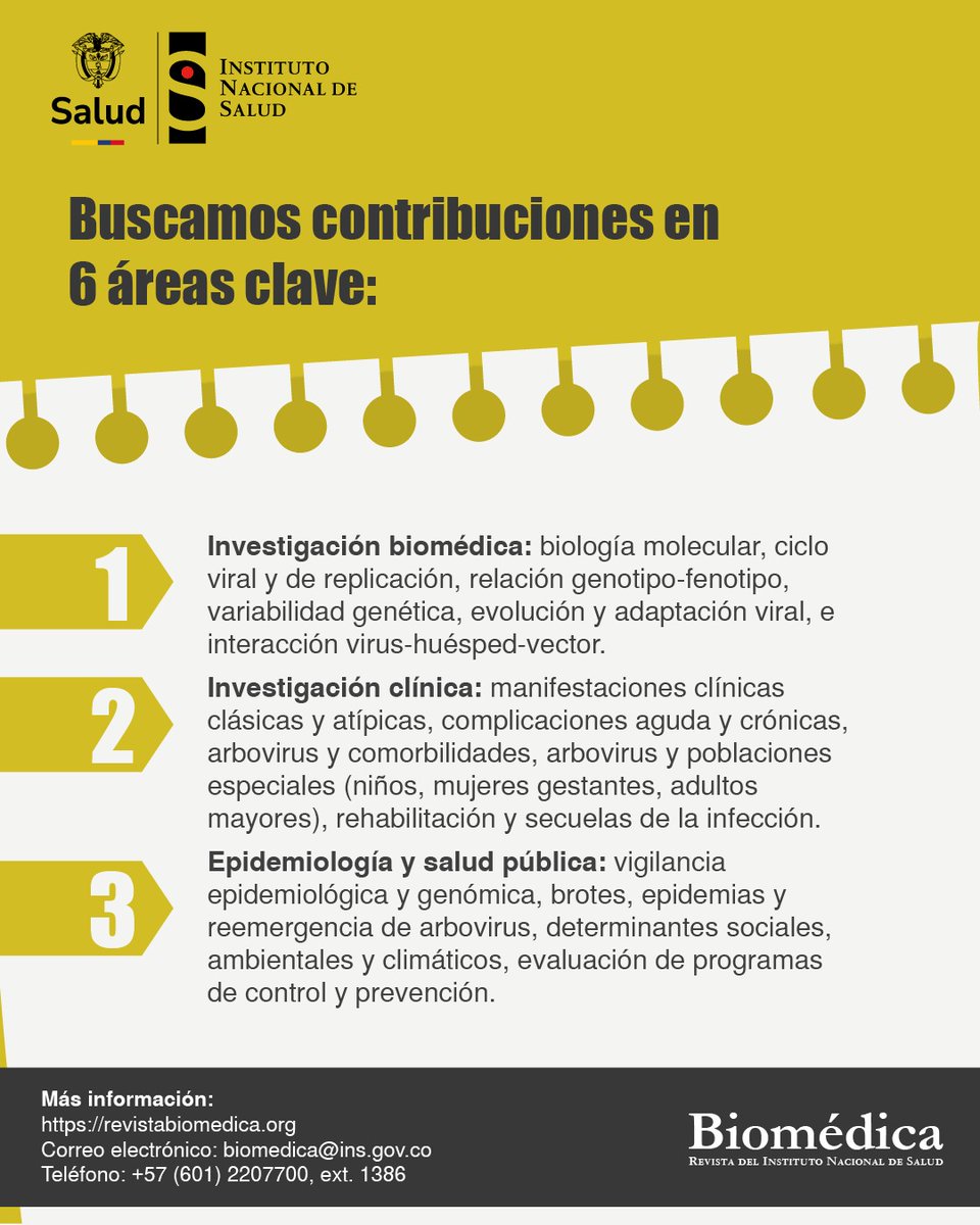 INSColombia's tweet photo. La revista @Biomedica_INS, del Instituto Nacional de Salud, invita a investigadores, académicos y profesionales del sector a postular sus trabajos en la convocatoria:

📌 “Arbovirus: avances biomédicos, clínicos y de salud pública”

🔗https://t.co/9pk8bzzkhS https://t.co/hTUjcNqXOx