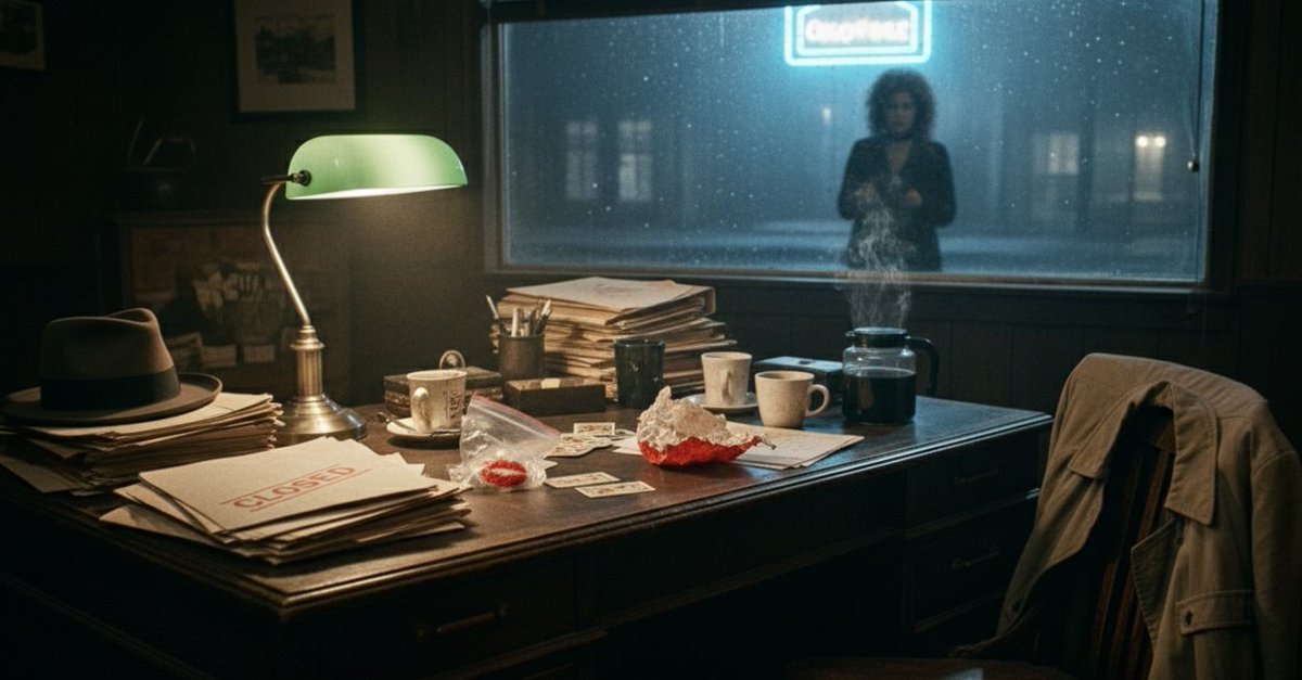 The Weekend Report 📂

Case #2: "Ransom Red" is officially stamped CLOSED. 
The Stats:

☕️Coffees consumed: 14 (and counting)
🚚 Smuggling ring: Dismantled
🔮 Fortunes told: 0 (all fake, naturally)
🌭Suspects bitten by Shortstop: 1

The lipstick marked the contraband. The psychic