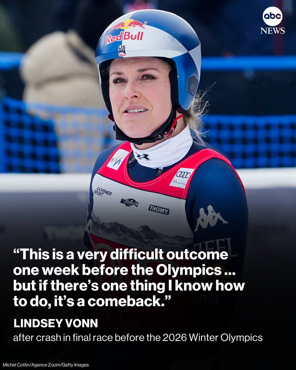 U.S. skier Lindsey Vonn was airlifted with a knee injury on Friday after a crash in her final race ahead of the opening ceremony for the 2026 Milan Cortina Winter Olympics on Feb. 6. abcnews.link/7XkHZC6