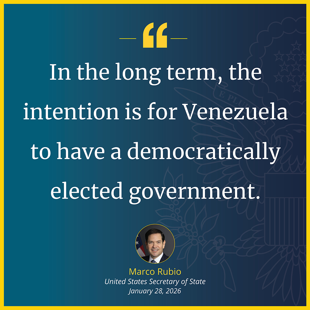 WHAAsstSecty's tweet image. .@SecRubio: "In the long term, the intention is for Venezuela to have a democratically elected government."