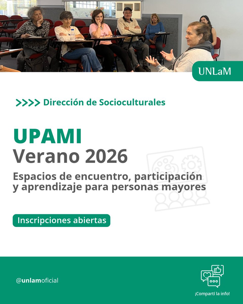 UnlamOficial's tweet photo. 🗨️ Programa adultos mayores 🗨️
💻 Modalidad presencial y virtual.
✍️ Las inscripciones se realizan de manera virtual: https://t.co/LXat1jQxOS
Para más información:
☎️ 4480-8900 Interno 8625 y 8823
✉️ upami@unlam.edu.ar
📲11-5584-4566 (solo mensajes de texto)
#UNLaM #UPAMI https://t.co/TLXgKsp2pr