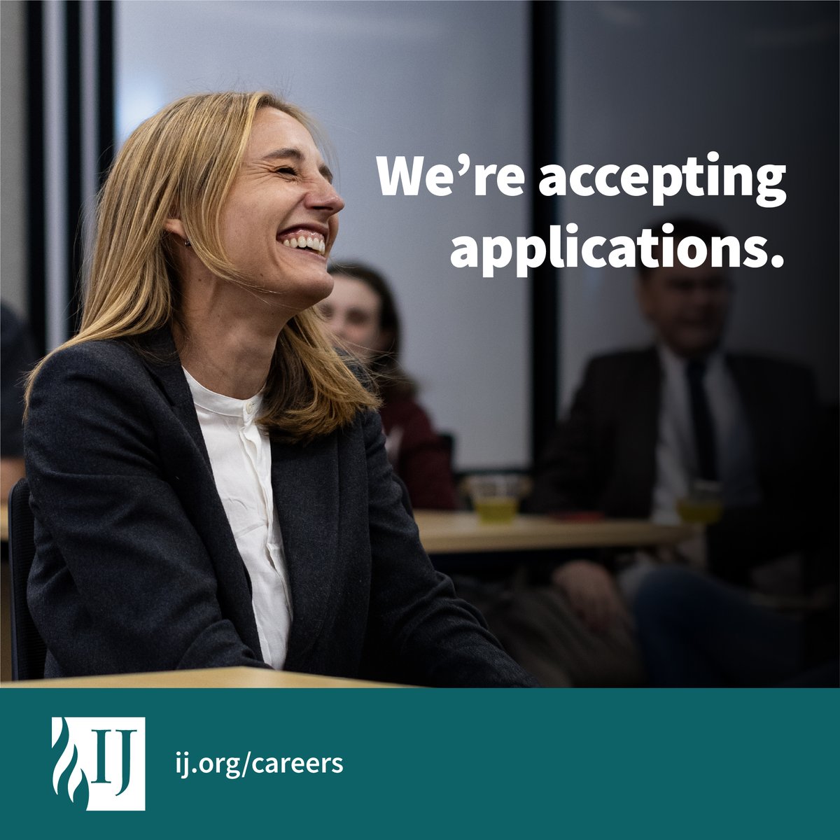IJ's tweet image. New year, new role? The Institute for Justice is growing and looking for mission-driven people to join our team.

We’re hiring for roles in litigation, activism, communications, development, administration, and student fellowships.

Learn more at IJ.org/Careers