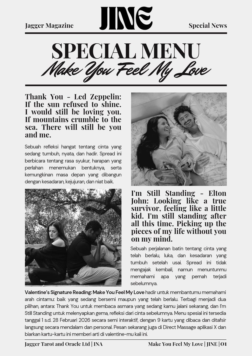 JaggerDaLosrick's tweet image. ♥️  𝕸𝖆𝖐𝖊 𝖄𝖔𝖚 𝕱𝖊𝖊𝖑 𝕸𝖞 𝕷𝖔𝖛𝖊 ♥️
𝓣𝓪𝓻𝓸𝓽  ✧ 𝓞𝓻𝓪𝓬𝓵𝓮 𝓡𝓮𝓪𝓭𝓲𝓷𝓰 🃏

Hey ho!
Make You Feel My Love hadir, spesial untuk Valentine kamu kali ini. Lansung DM aja.
 
#zonauang #zonajajan
#TarotReading #Tarot

🔖Tarot, Tarot &amp;amp; Oracle Reading, Valentine
