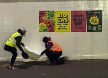 GreenpeaceNotts's tweet photo. Greenpeace renews ‘The Great Gas Rip-Off’ campaign with further guerrilla postering around Nottingham:
https://t.co/vOgMNqGblz 
#Nottingham @LeftLion https://t.co/LPXtVrqNbN
