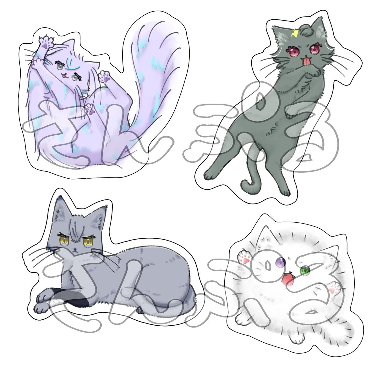 ⚠︎︎捏造・擬獣化 ステッカー用のﾈﾁｺこんな感じになりました！綺麗に