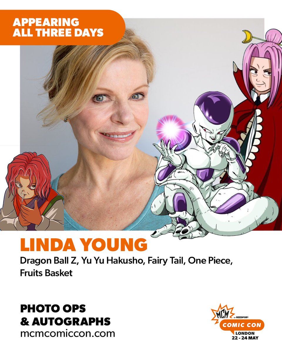DMJConsult23's tweet photo. I'm delighted to announce that @johnburgmeier &amp; @LindaYoungVA will be at @MCMComicCon #London, 22nd-24th May 2026.

Further info here: https://t.co/ezENIp0heB

#JohnBurgmeier #LindaYoung
#DragonBallZ #YuYuHakusho #MyHeroAcademia #FairyTail #FruitsBasket #OnePiece #DragonBall
#UK https://t.co/yYx5QaEvgz