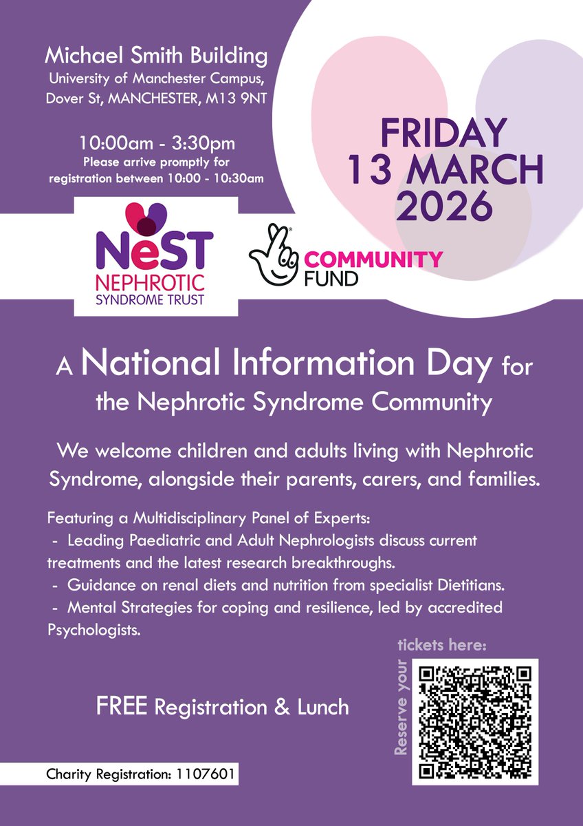 NSTrust's tweet photo. 'National  Information Day for those living with Nephrotic Syndrome'  takes place this year in Manchester on Friday the 13th of March🙂
https://t.co/trMhkEMN8p

Children welcome!
#nephrotic syndrome #nephrotic syndrome conference https://t.co/PZ6YetFbb8