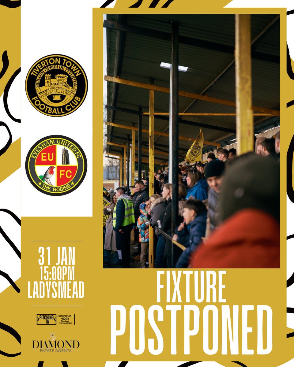 tivertontownfc's tweet photo. MATCH POSTPONED 🌧️

Following the recent weather and continued weather warnings, an early pitch inspection was carried out at The Slee Blackwell Solicitiors Stadium this afternoon, following the inspection tomorrow’s fixture against Evesham United has been postponed.

A new date for the fixture will be announced in due course.

#OneTownOneTeamOneTivvy💛