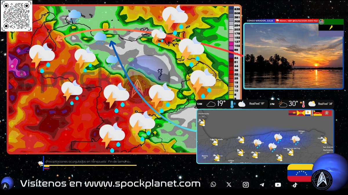 #Pronóstico | Precipitaciones acumuladas en Venezuela🇻🇪 hasta las 8 PM🇻🇪 del 1° de febrero de 2026:
Hasta las 8 de la noche del sábado 31 de enero, Zulia, Táchira, Mérida, Trujillo, Barinas, Apure, Portuguesa, el centro y oeste de Falcón, el oeste de Lara, Yaracuy, Cojedes,