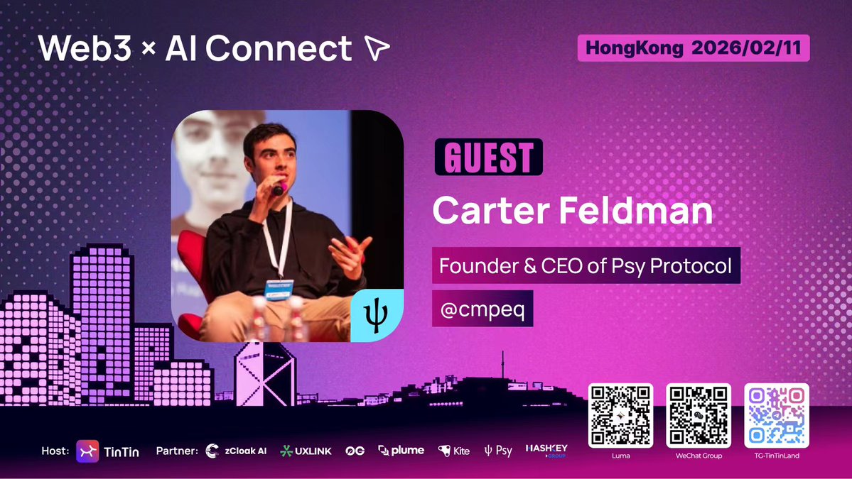 🎤 Guest Announcement｜Carter Feldman

The Web3 × AI Connect Meetup is excited to welcome Carter Feldman <a href="/cmpeq/">Carter Feldman</a>, Founder of <a href="/PsyProtocol/">Psy Protocol</a>, to our guest lineup.  

Carter has been exploring the intersection of AI and cryptographic systems with a focus on protocol-level design for a