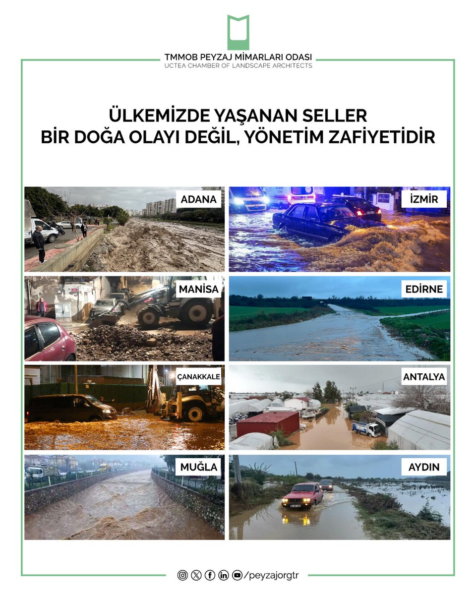 BASIN AÇIKLAMASI | ÜLKEMİZDE YAŞANAN SELLER BİR DOĞA OLAYI DEĞİL, YÖNETİM ZAFİYETİDİR

TMMOB Peyzaj Mimarları Odası
16. Dönem Yönetim Kurulu

peyzajmimoda.org.tr/icerik/2026013…