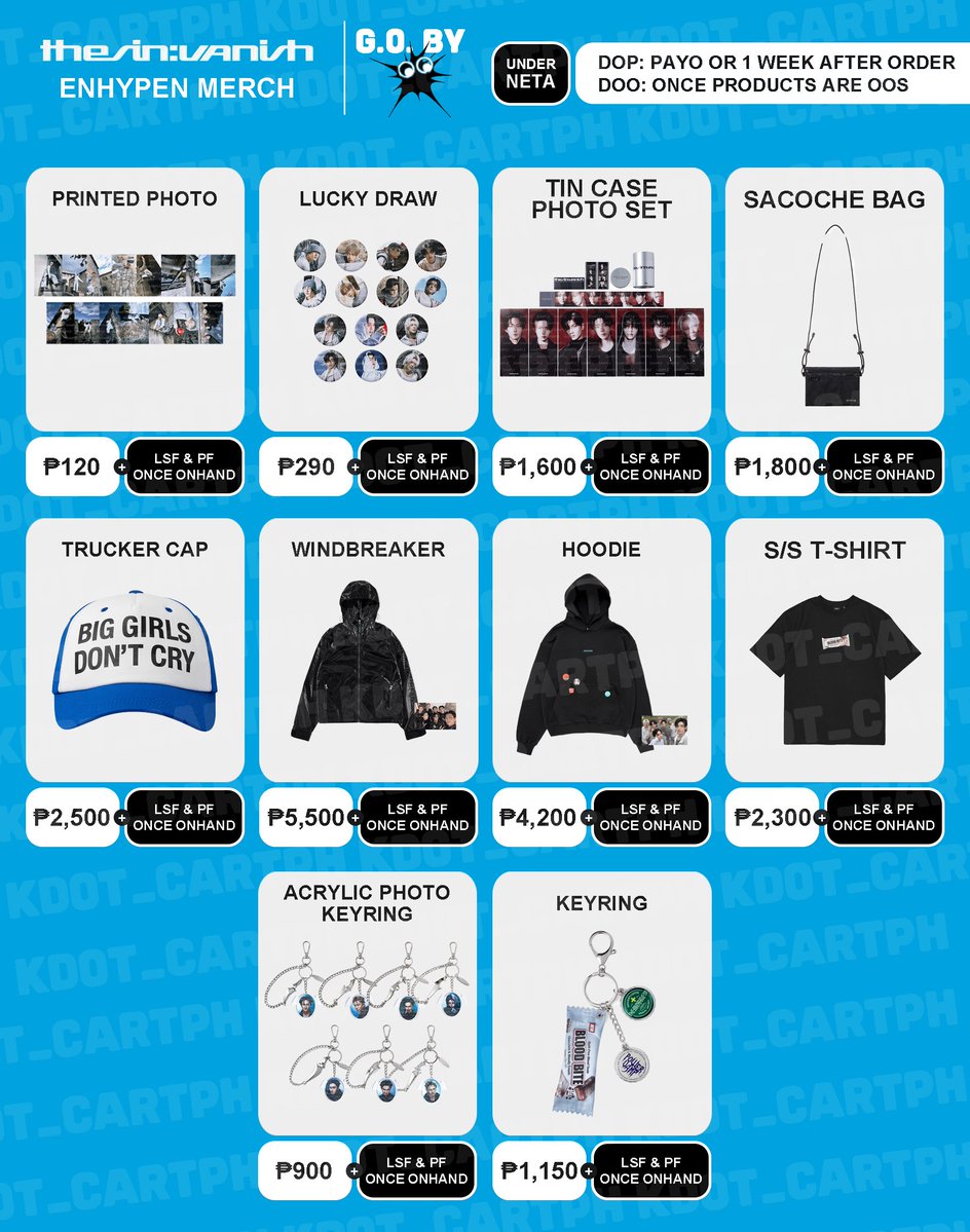 KDOT_CartPH's tweet image. #KDC_GOs | ph go

wts lfb ph ENHYPEN The Sin : Vanish Merch

⤷ price: ₱120-₱5,500
⤷ dop: DP: PAYO or 1 wk after order
⤷ doo: once products are oos
⤷ neta

order form: tinyurl.com/EN-TSVMerch