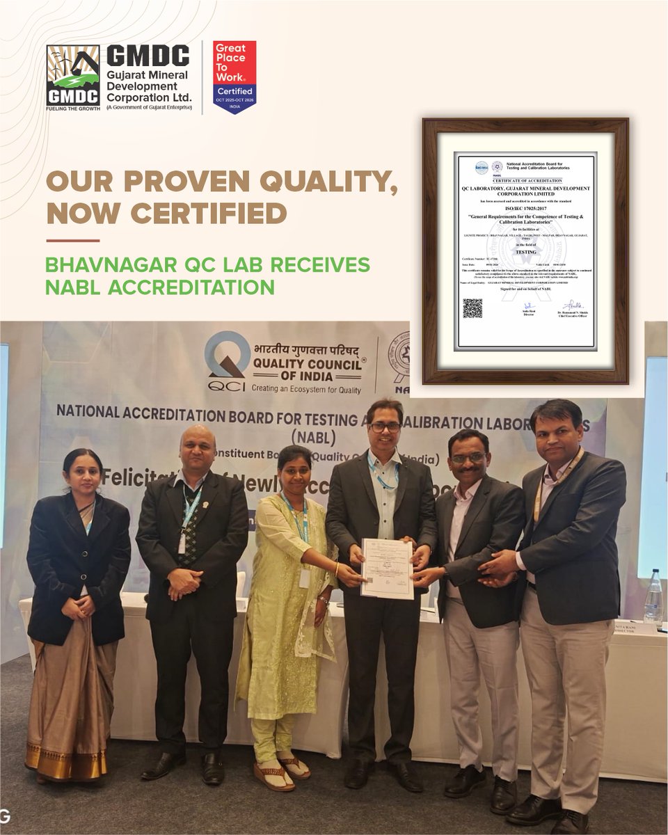 QC Laboratory of GMDC has been assessed and accredited in accordance with the standard ISO/IEC 17025:2017 ''General Requirements for the Competence of Testing &amp; Calibration Laboratories''. This marks a significant step in strengthening testing credibility and technical rigour.