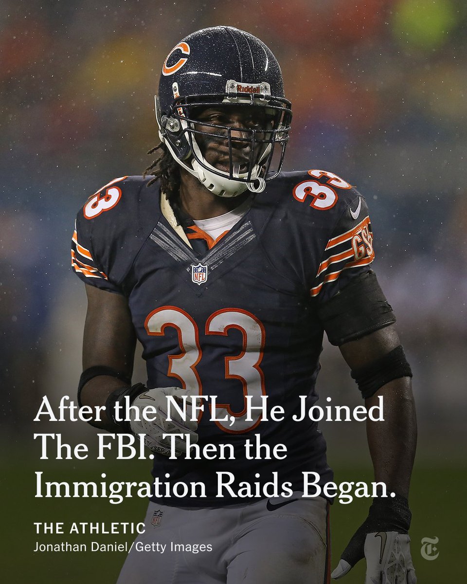 nytimes's tweet photo. From @TheAthletic: After retiring from the NFL, Charles Tillman, known for his signature “Peanut Punch,” worked as an FBI agent. He loved his coworkers and found honor, integrity, and nobility in their service. Then the immigration raids started. https://t.co/V112dczf3d https://t.co/XezZ3PWEUR