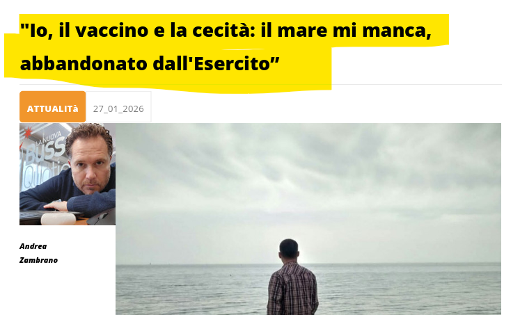 "Io, il #vaccino e la cecità: il mare mi manca, abbandonato dall'Esercito”
“Cosa mi manca? Vedere il mare”  Remo Esposto è il soldato di San Severo rimasto completamente cieco a 24 anni a causa del vaccino Pfizer.  
#covid #reazioneAvversa #vaccinoCovid 
newdailycompass.com/it/pdf/io-il-v…