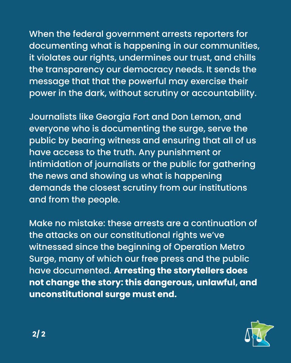 AGEllison's tweet image. My statement on the arrests of journalists Georgia Fort and Don Lemon.