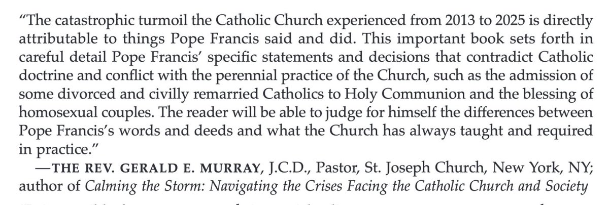 Fr. Gerald Murray has endorsed The Disastrous Pontificate: Pope Francis' Rupture from the Magisterium by Dominic J Grigio <a href="/GeraldMurray8/">Gerald Murray</a> 

Published by <a href="/DrKwasniewski/">Peter Kwasniewski</a> of Os Justi Press

Have a look at the contents list and introduction

osjustipress.com/products/disas…