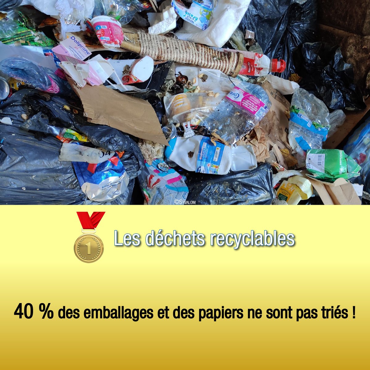 SYVALOM's tweet photo. A l’occasion de la nouvelle année, le Syvalom dresse un palmarès 🏅 des erreurs de tri rencontrées sur ses installations en 2025. 🥉Le verre 🥈Les Déchets d'Equipements Electriques et Electroniques (D3E)  🥉🥇Les déchets recyclables https://t.co/GkaJ8wec7P