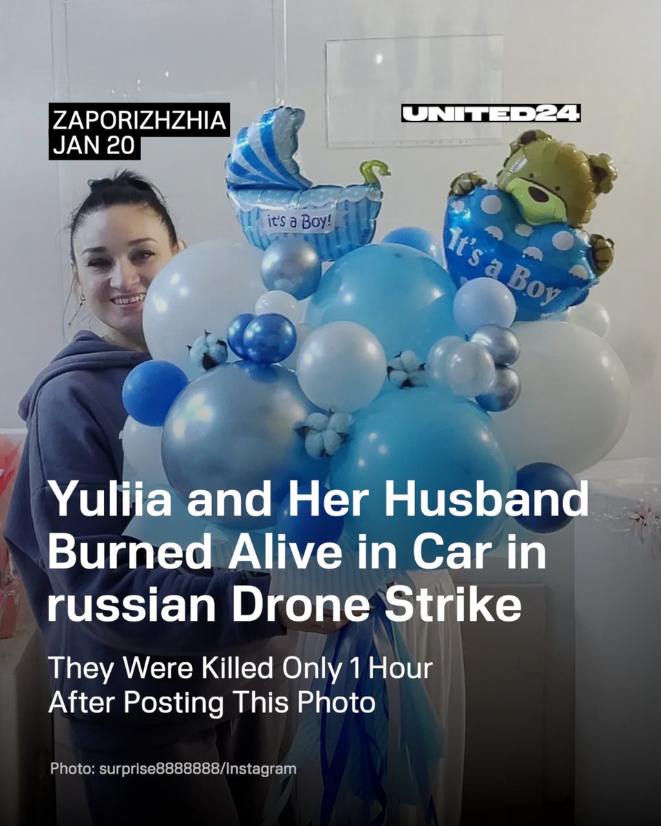 Yuliia ran a balloon business, creating decorations for life’s happiest milestones.
On January 20, she posted a photo of one of her latest creations, made to celebrate the arrival of a baby boy. Just 1 hour later, she and her husband were killed by a russian drone💔