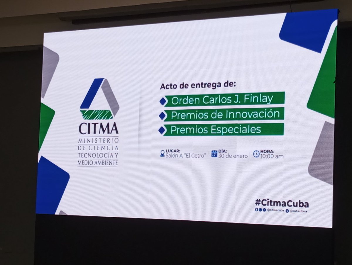 omar_stainer's tweet photo. Se desarrolla ahora acto de entrega de la Condecoración Estatal Carlos J. Finlay a nuestros investigadores más destacados. 

Premios de Innovación 
Premios especiales 

@CubaMINREX y @CIPICuba representados dignamente https://t.co/40FKxkuysf