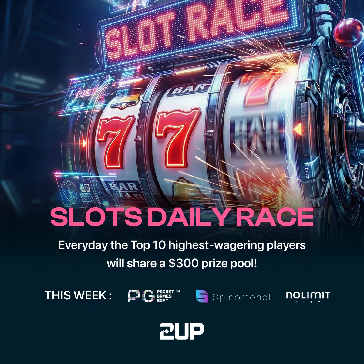 play2upio's tweet photo. Imagine letting someone else take your share of $300 because you were "busy." 🙄

The Daily Race is still wide open and the clock is running out! 🕒 Yesterday’s legend proved you don't need a million bucks to hit the board. Sprint to the slots and secure your flex before the day ends. 📈🎰

👉https://t.co/Ihkp2uLHOp