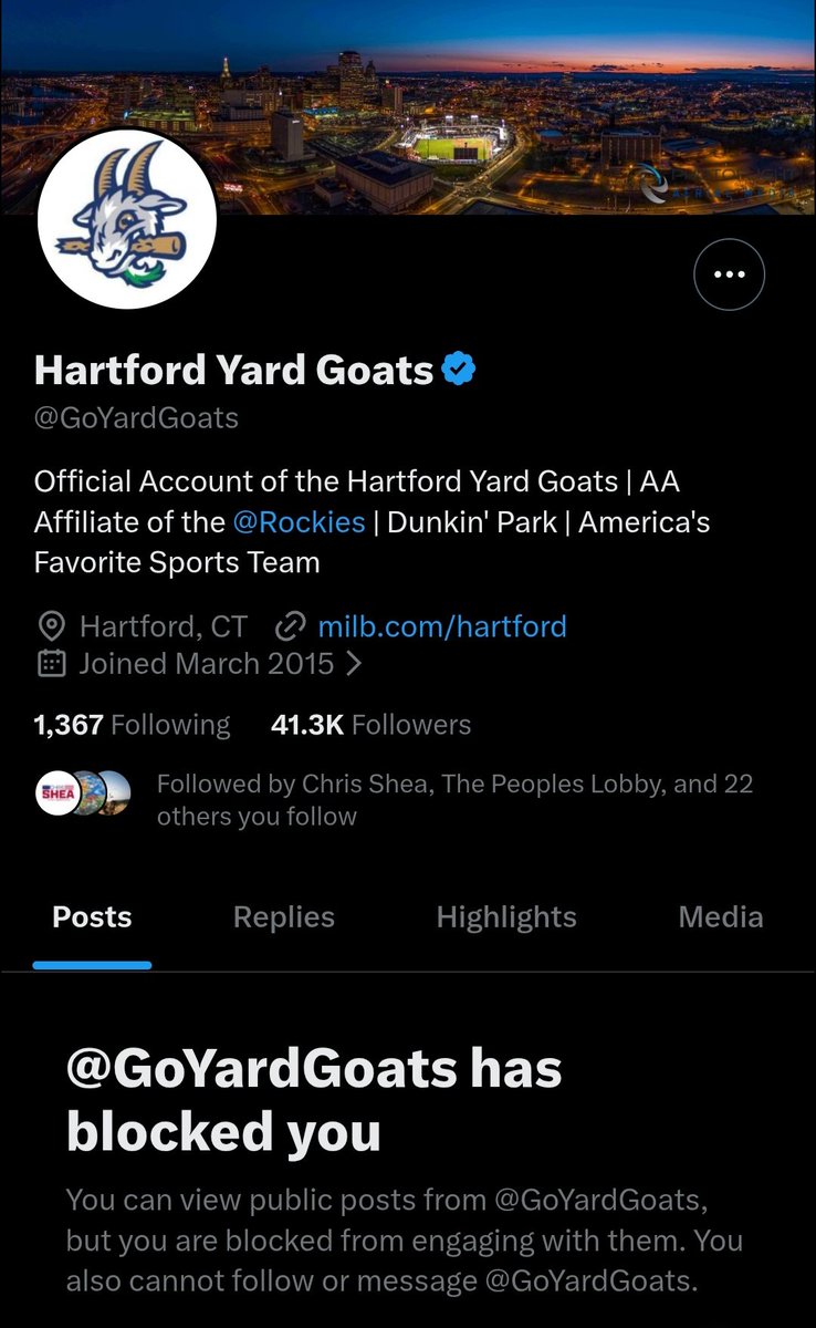 Blocked by liberals <a href="/GoYardGoats/">Hartford Yard Goats</a> for defending Americans raped and killed by illigals that they support.  

I will NEVER spend money on this trash organization again.