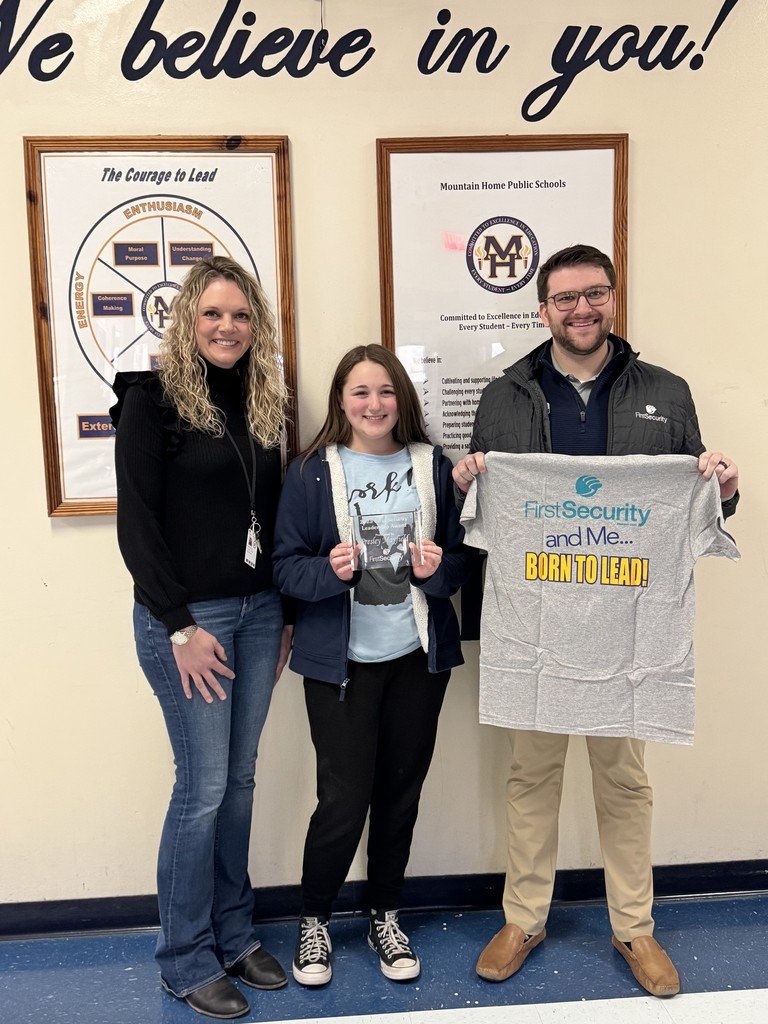 The First Security Bank Leadership Award for December is Presley Mayfield (8th grade). Here's what a teacher had to say about her: "Presley is a phenomenal young lady that demonstrates academic excellence as well as a positive attitude and kindness toward teachers and peers."