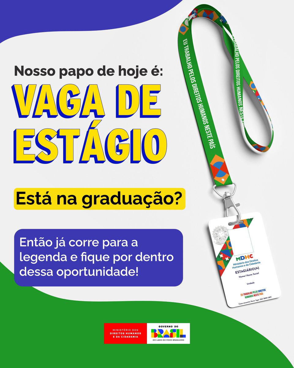 mdhcbrasil's tweet image. 🚨 Atenção, estudantes de graduação! 

Se você cursa uma das áreas abaixo, essa vaga pode ser para você: 

• História 

• Ciências Sociais (Sociologia, Antropologia e Ciência Política)  

• Relações Internacionais 

#DireitosHumanos #MDHC