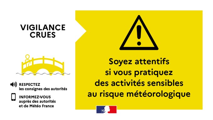 Image de Préfet d'Occitanie et de la Haute-Garonne - #Crue 🟡 Avis de #vigilance crue de niveau jaune en #HauteGaronne sur le tronçon " Gimone-Save ".

�