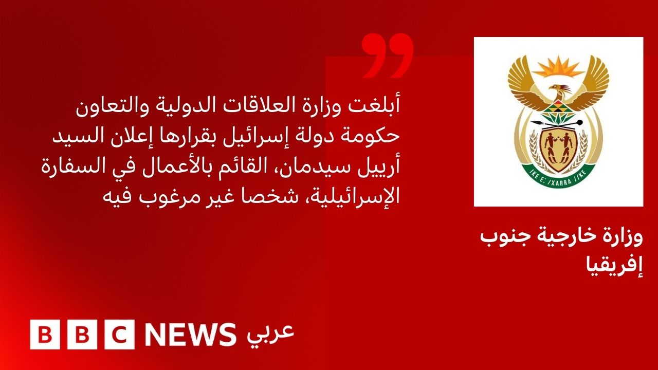 نبض الأخبار جنوب أفريقيا تعلن القائم بالأعمال الإسرائيلي شخصا غير مرغوب فيه وتمنحه مهلة للمغادرة 