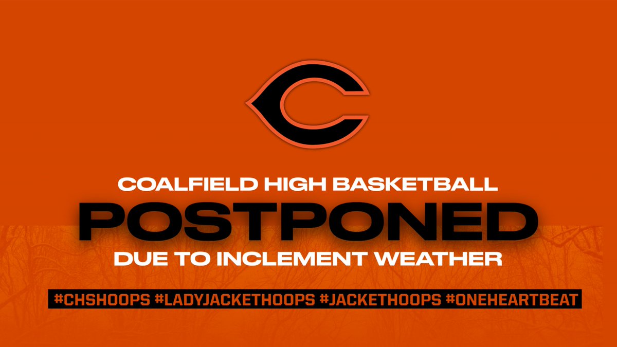 CoalfieldStats's tweet photo. Coalfield's games with Jellico, originally scheduled for tonight, have been postponed and will be rescheduled on a date/time to be determined.
#CHSHoops #LadyJacketHoops #JacketHoops #OneHeartbeat #OneGoal https://t.co/f8PdhzdMuD