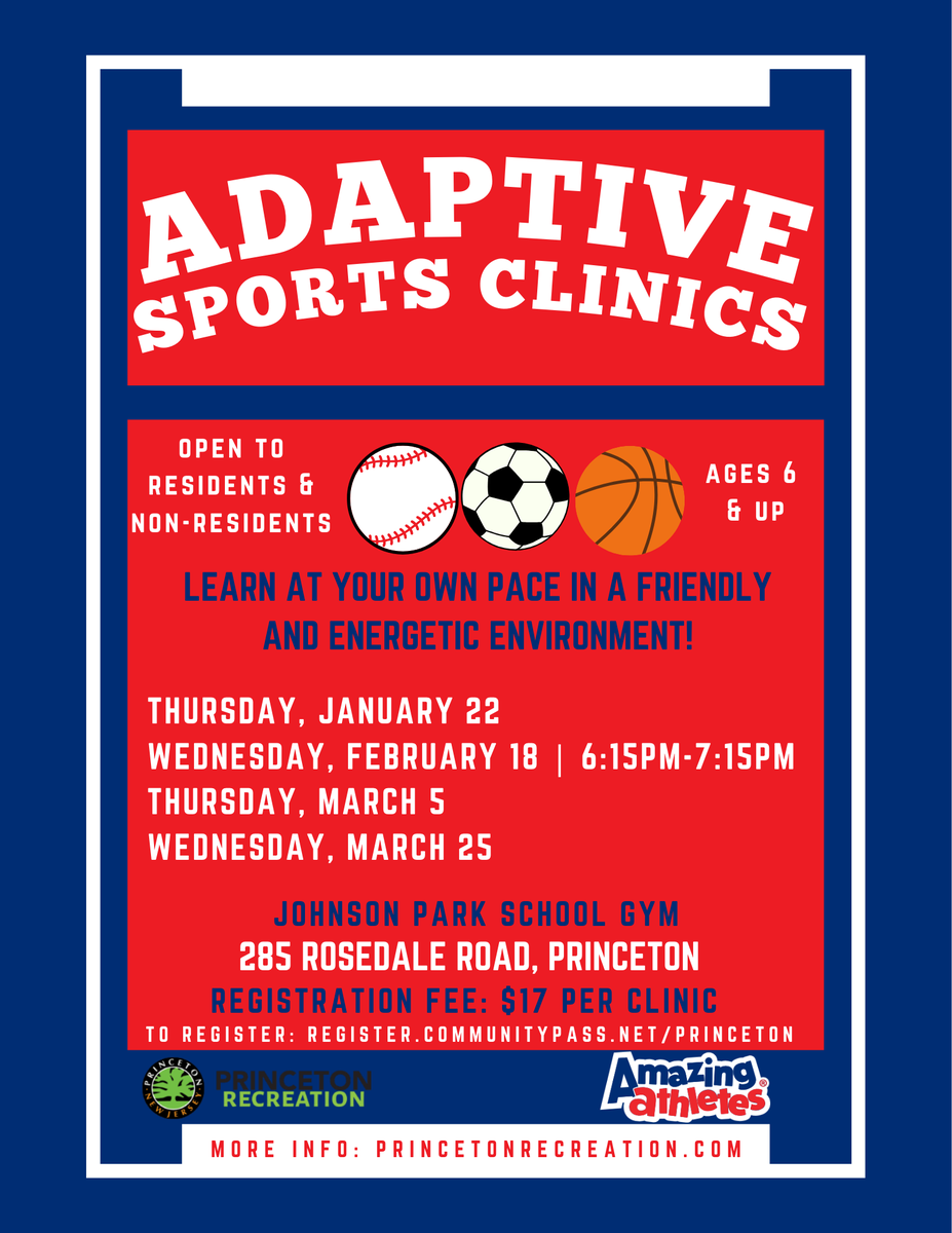 PrincetonRec's tweet photo. Register now for the next Adaptive Sports Clinics starting Wed, 2/18. Open to individuals ages 6-15 with autism, intellectual, developmental, and physical disabilities.

For More Info: https://t.co/Hqx2aXvvKR

Register now: https://t.co/y9wn194UHP

@ViktoriaWargo @PrincetonPSS https://t.co/eAeUF8V2DI